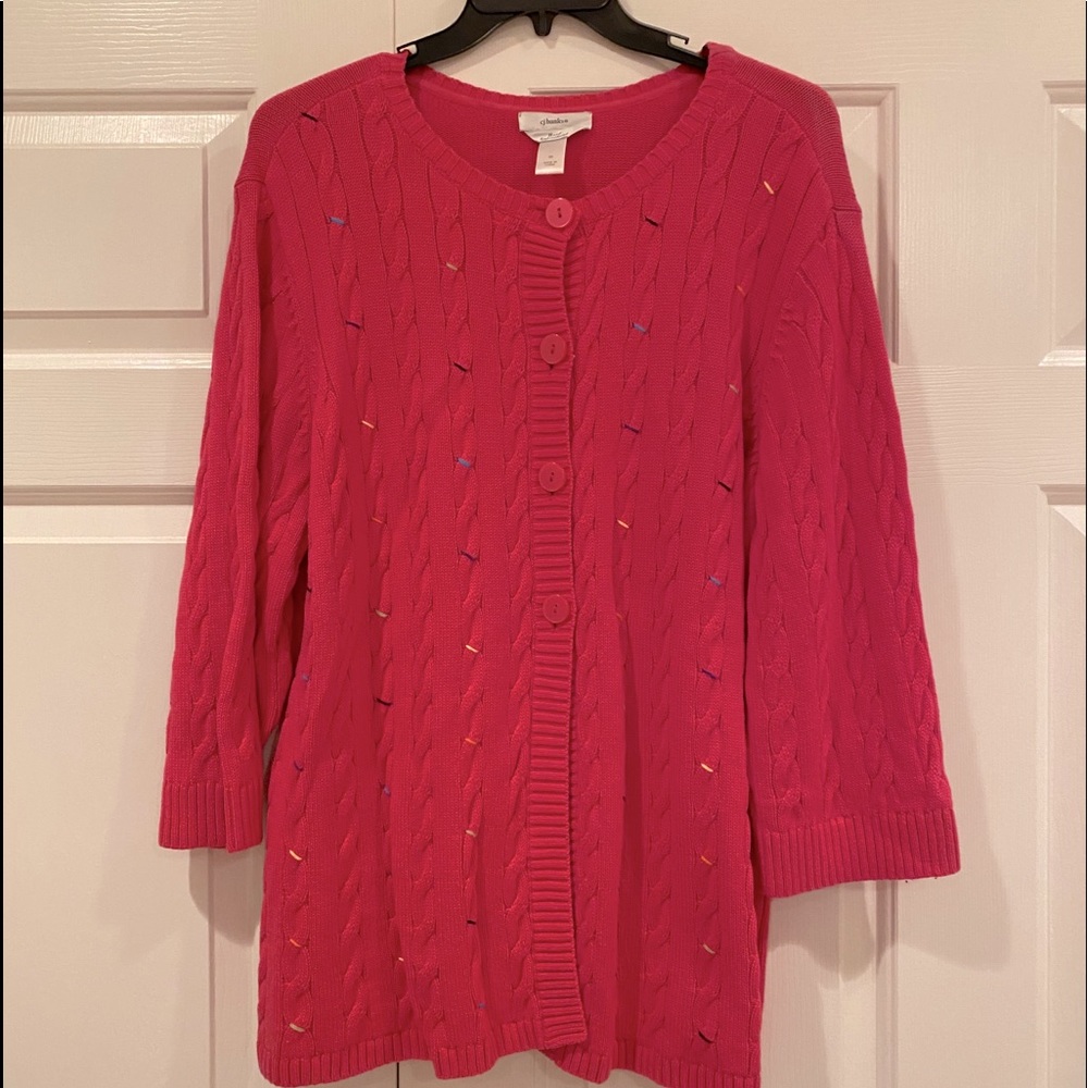 Pink CJ Banks Hand Embroidered Cable Knit Cardigan